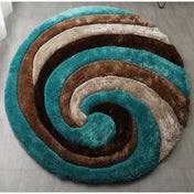 Round Area Rug, 7 Ft with Brown, Blue and Black Abstract Pattern