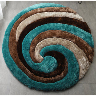 Round Area Rug, 7 Ft with Brown, Blue and Black Abstract Pattern