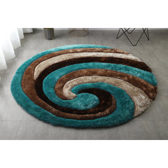 Round Area Rug, 7 Ft with Brown, Blue and Black Abstract Pattern