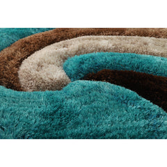 Round Area Rug, 7 Ft with Brown, Blue and Black Abstract Pattern