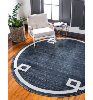 Round Area Rug, 8 Ft, Blue Polypropylene with Geometric Pattern