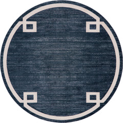 Round Area Rug, 8 Ft, Blue Polypropylene with Geometric Pattern