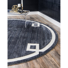 Round Area Rug, 8 Ft, Blue Polypropylene with Geometric Pattern