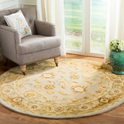 Round Area Rug, 8 Ft, Hand Woven Wool in Sage and Light Blue
