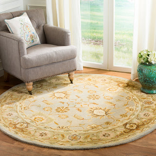 Round Area Rug, 8 Ft, Hand Woven Wool in Sage and Light Blue