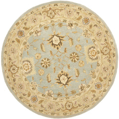 Round Area Rug, 8 Ft, Hand Woven Wool in Sage and Light Blue