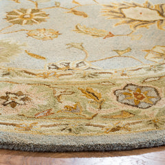 Round Area Rug, 8 Ft, Hand Woven Wool in Sage and Light Blue