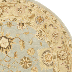 Round Area Rug, 8 Ft, Hand Woven Wool in Sage and Light Blue