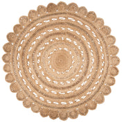 Round Area Rug, 8 Ft, Natural Jute and Sisal with Scalloped Edges