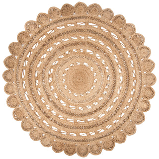 Round Area Rug, 8 Ft, Natural Jute and Sisal with Scalloped Edges