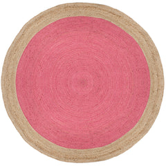 Round Area Rug, 8 Ft, Pink with Chevron Pattern