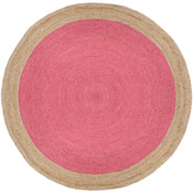 Round Area Rug, 8 Ft, Pink with Chevron Pattern