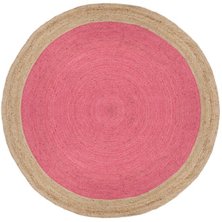 Round Area Rug, 8 Ft, Pink with Chevron Pattern