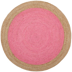Round Area Rug, 8 Ft, Pink with Chevron Pattern