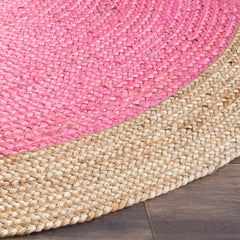 Round Area Rug, 8 Ft, Pink with Chevron Pattern