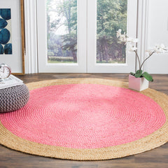 Round Area Rug, 8 Ft, Pink with Chevron Pattern