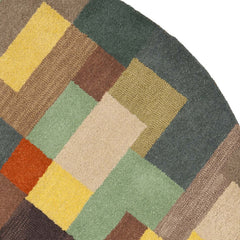 Round Area Rug, 8 Ft, Wool with Beige, Blue and Brown