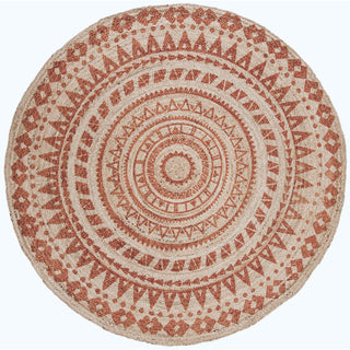 Round Area Rug, 8 ft x 8 ft, Orange Jute and Sisal