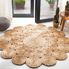 Round Area Rug, 9 Ft, Natural Jute and Sisal