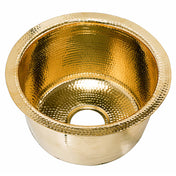 Round Bar Sink, Brightwork, Hand Hammered Dual Mount in Polished Brass