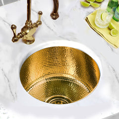 Round Bar Sink, Brightwork, Hand Hammered, Dual Mount, Polished Brass