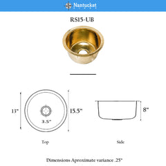 Round Bar Sink, Brightwork, Hand Hammered, Dual Mount, Polished Brass