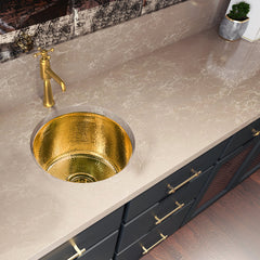 Round Bar Sink, Brightwork, Hand Hammered, Dual Mount, Polished Brass