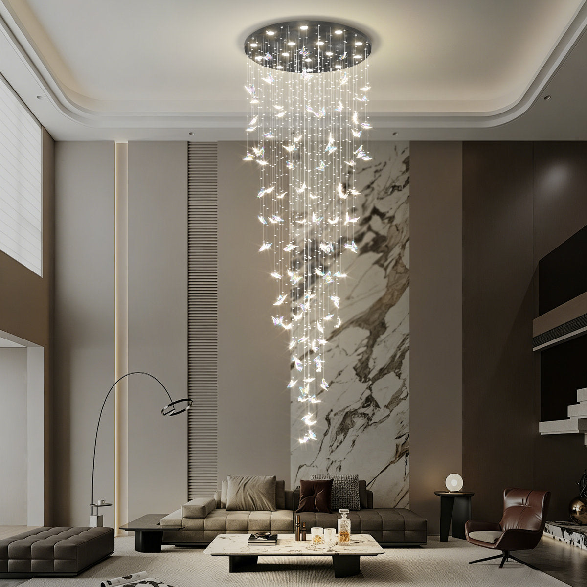 Round Chandelier with 15 LED Lights and Clear Crystal Shade in Matte Black
