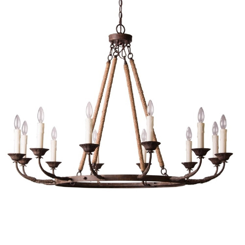 Round Chandelier with Hemp Rope Stems in Rust Finish