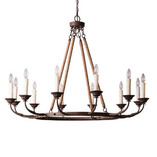 Round Chandelier with Hemp Rope Stems in Rust Finish