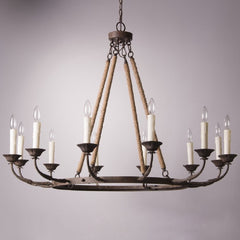 Round Chandelier with Hemp Rope Stems in Rust Finish