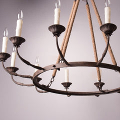 Round Chandelier with Hemp Rope Stems in Rust Finish