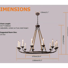 Round Chandelier with Hemp Rope Stems in Rust Finish