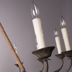 Round Chandelier with Hemp Rope Stems in Rust Finish
