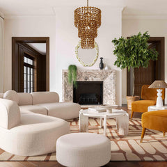 Round Cocktail Ottoman, 39.2 in Wide with Beige Polyester Twill