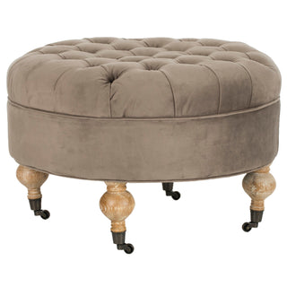 Round Cocktail Ottoman with Casters, Mushroom Taupe Velvet