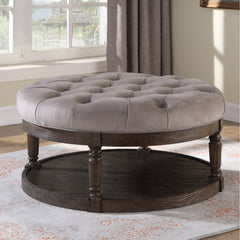 Round Cocktail Ottoman with Storage, Gray Microfiber Suede
