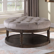 Round Cocktail Ottoman with Storage, Gray Microfiber Suede
