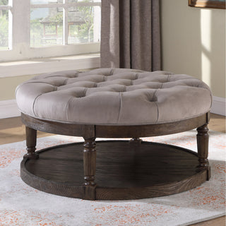 Round Cocktail Ottoman with Storage, Gray Microfiber Suede