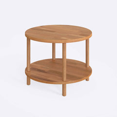 Round Coffee Table, 22.4 in Diameter, Brown Solid Beech Wood