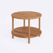 Round Coffee Table, 22.4 in Diameter, Brown Solid Beech Wood