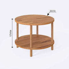 Round Coffee Table, 22.4 in Diameter, Brown Solid Beech Wood