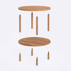 Round Coffee Table, 22.4 in Diameter, Brown Solid Beech Wood