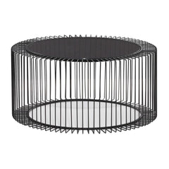 Round Coffee Table, 32 in Wide, Black Glass Top with Black Metal Frame