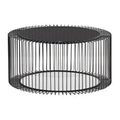 Round Coffee Table, 32 in Wide, Black Glass Top with Black Metal Frame