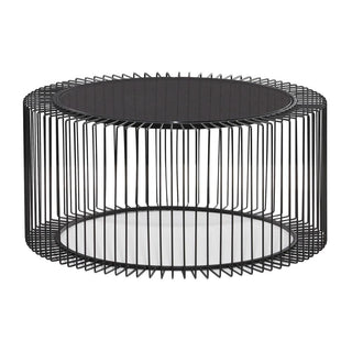 Round Coffee Table, 32 in Wide, Black Glass Top with Black Metal Frame