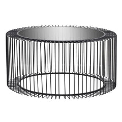 Round Coffee Table, 32 in Wide, Black Glass Top with Black Metal Frame