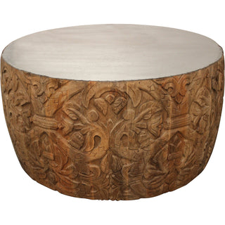 Round Coffee Table, 32 in Wide, Solid Wood Base, White Top
