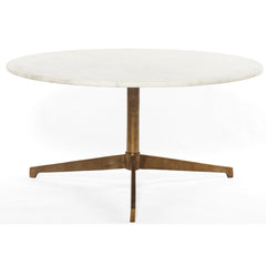 Round Coffee Table, 32 in Wide, White Marble Top with Raw Brass Base