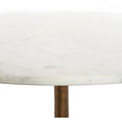 Round Coffee Table, 32 in Wide, White Marble Top with Raw Brass Base